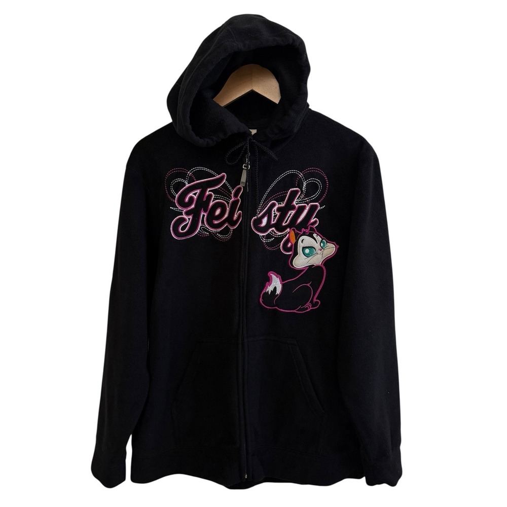 Looney Tunes Y2K 2000's Pussyfoot Feisty Embroidered Zip Up Hoodie Sweatshirt L